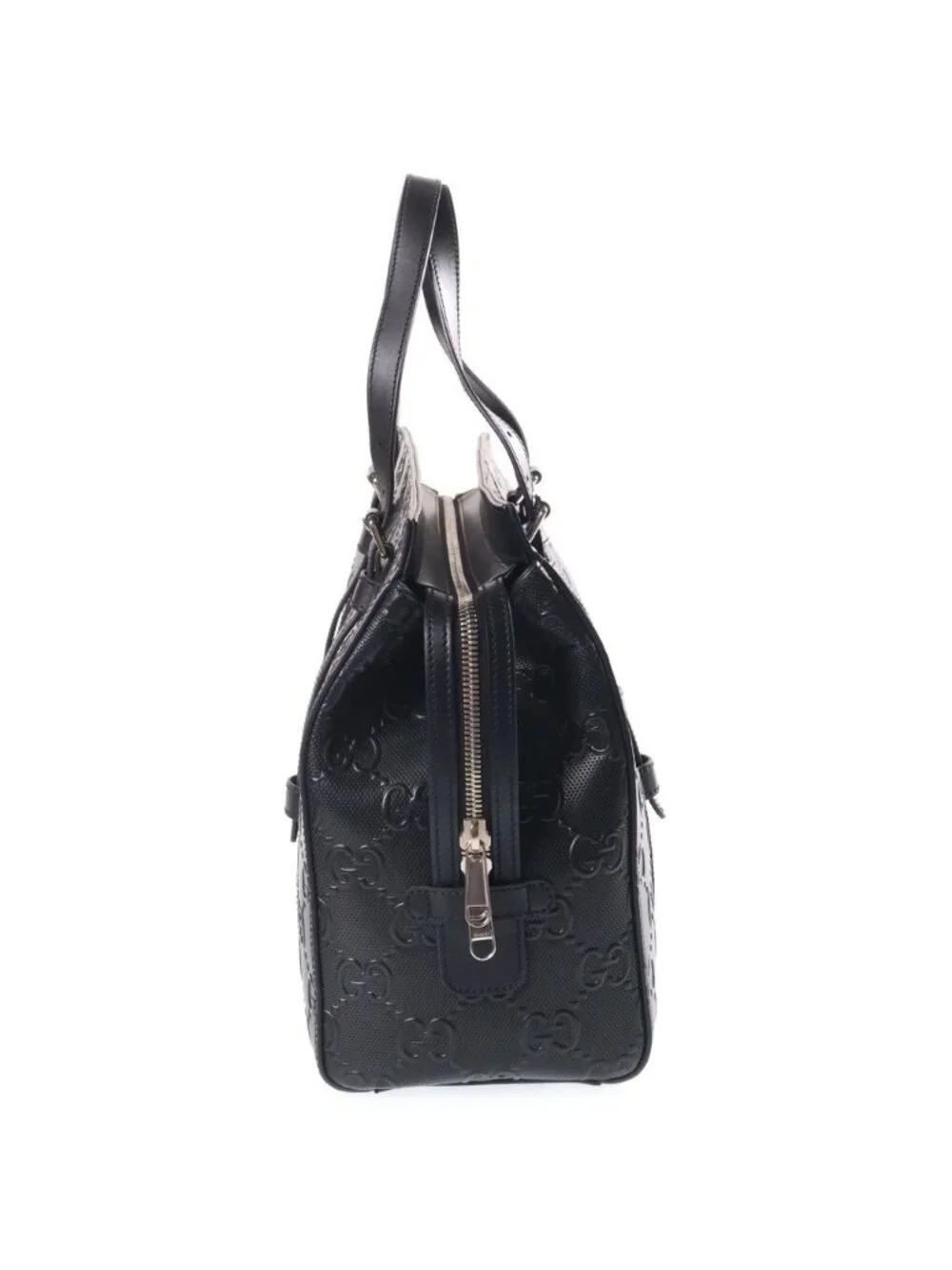 Gucci GG Embossed Leather Hand Tote Bag Silver Black